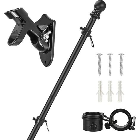Kit asta bandiera con supporto bandiera, kit asta bandiera in acciaio inossidabile da 5 piedi con anelli rotanti a 360° e punta sferica, staffa in alluminio, supporto a parete per giardino domestico e (1/5)