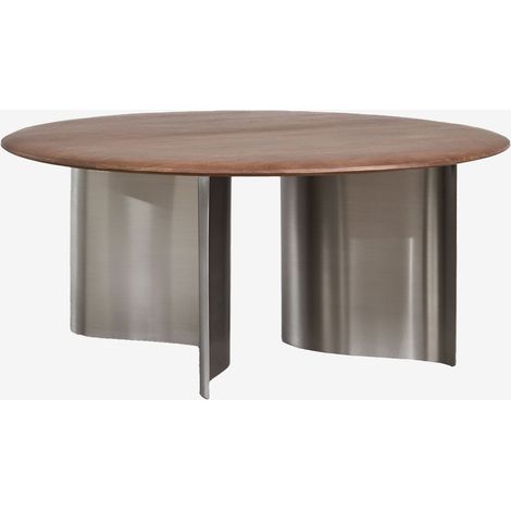 Table basse ronde Ø80 cm en bois de manguier et acier inoxydable Marvion SKLUM