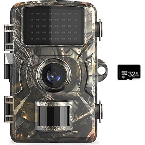 Caméra Faune Sauvage Mini Caméra De Piste Extérieure Vision Nocturne Infrarouge Activée par Le Mouvement Piège Chasse Jeu Étanche Faune Cam Fiable Précise(Camera with 32GB) (1/5)