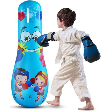Sac de Frappe pour Enfants, 120cm/125 cm Sac de Frappe Boxe sur Pied, Fitness de Boxe autoportant Tour Stand Fitness Target Sac, Punching Formation Tumbler Sac pour Enfants (Bleu)