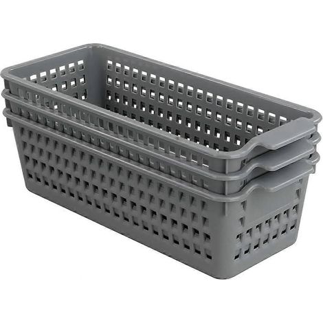 Lot de 3 petits paniers de rangement pratiques en plastique (blanc) (1/5)