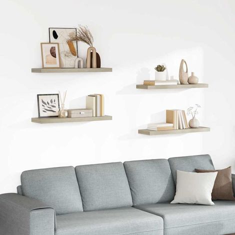 323879 vidaXL Floating Wall Shelves 4 pcs Oak 80x23,5x3,8 cm MDF (1/5)
