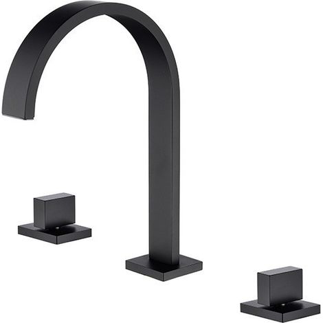 Ensemble de robinet de lavabo à 3 trous, séparé - Corps en laiton - Design à deux poignées, Modèle B Noir (1/5)