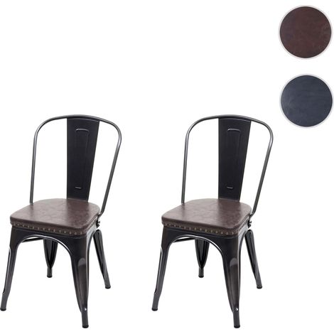 2x chaise de salle à manger HWC-H10e,métal,similicuir Chesterfield,gastronomie,design industriel - noir-gris