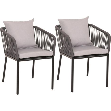 Set di 2 sedie da giardino HHG-616, poltrona da esterno, in alluminio intreccio corda, antracite cuscini grigio chiaro