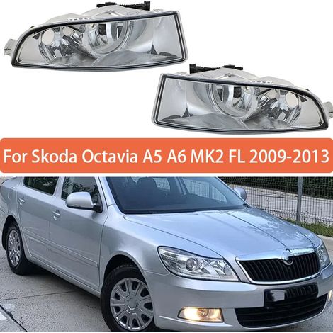 Paire Complète Feux Anti-brouillards Halogène Gauche et Droit pour Skoda Octavia A5 / MK2 Facelift 2009 à 2013 Référence OEM 1Z0941699C, Éclairage jaune 12V 4,5A, Lentille plastique étanche (1/4)