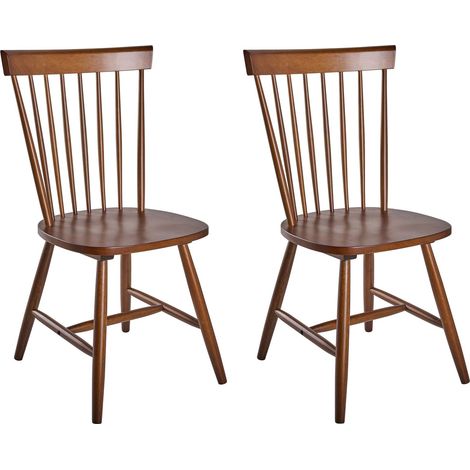 Set of 2 Dining Chairs Brown Rubberwood Rustic Vintage High Spindle Back Painted Dining Room BURGES (1/5)