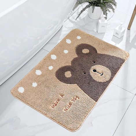Alfombrilla de baño con estampado de gato y oso, antideslizante, lavable a máquina, para baño y habitación infantil. (1/5)