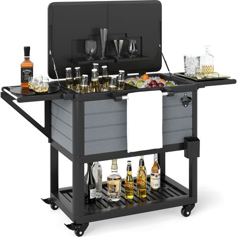 Carrello frigorifero da patio su ruote grande capacità 91L Carrello ghiaccio festa Nero Grigio (1/4)