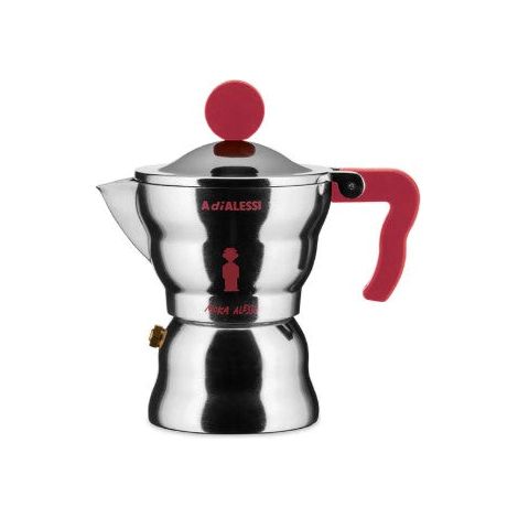 Alessi Moka Alessi Caffettiera Espresso 1 Tazza Manico e Pomolo Rosso