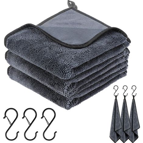 Lot de 3 chiffons secs – Chiffon 40 x 30 cm, 600 g/m² XXL avec 3 crochets, chiffon à séchage rapide, chiffon de nettoyage en microfibre pour cabine de douche (1/5)