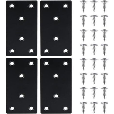 4 Pièces Équerre Fixation Plate Plaques de Réparation en Acier Inoxydable Plaques Perforées avec VisEquerre Métal, 48971.8mmPlaque Acier Noir,pour la Réparation Réparation Connexion Meubles (1/4)