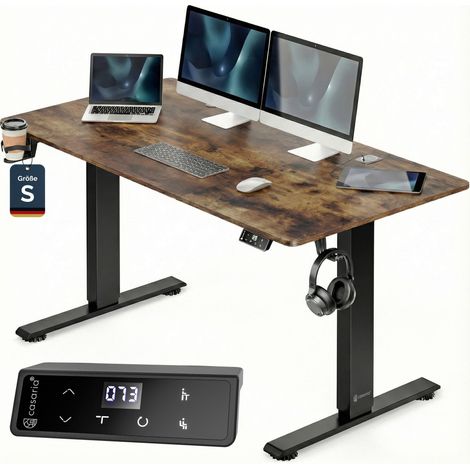 CASARIA® Bureau électrique réglable en hauteur avec écran LCD 72 - 117 cm bureau assis debout structure résistante ajustable S, Brun vintage