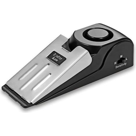 Mini vibrateur sans fil déclenché Wedge en forme de porte Stopper Alerte Système de sécurité à domicile Alarme de porte Bloc bloc de blocage Noir (Pack de 1) MS-M68