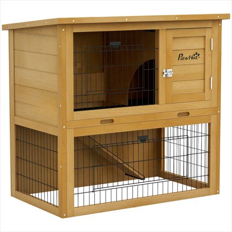 Clapier 2 étages en bois avec rampe pour lapins 85 x 50 x 80 (1/5)