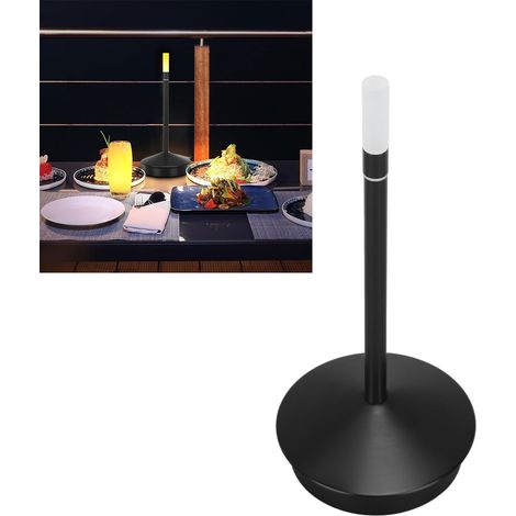 Kabellose LED-Tischleuchte mit integrierter Kerze, wiederaufladbar, Touch-Steuerung, einstellbare Helligkeit, Nachttischlampe, Esstischlampe, LED-Nachtlicht, schwarz (1/5)
