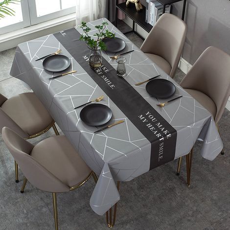 Nappe Rectangulaire Antitache Nappe en Toile Cirée Rectangulaire en PU Nappe Imperméable Imprimée Rétro pour Table à Manger Picnic Party Jardin Nappe de Cuisine(Gris irrégulier)137×120cm (1/5)