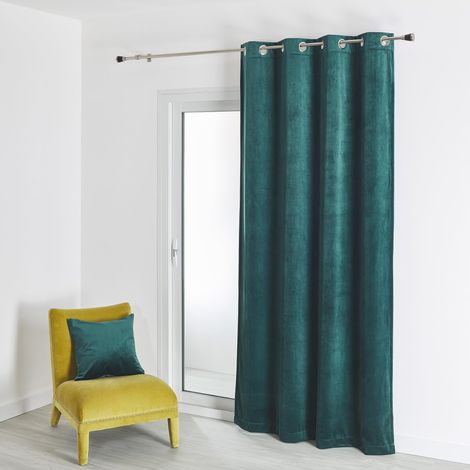 Rideau en Velours Feutré Uni - Velours Doux Épais - Occultant Anti Bruit Thermique - pour Salon Chambre Bureau - 8 Œillets Ø 4 cm - 135 x 260 cm - Bleu Paon (1/3)