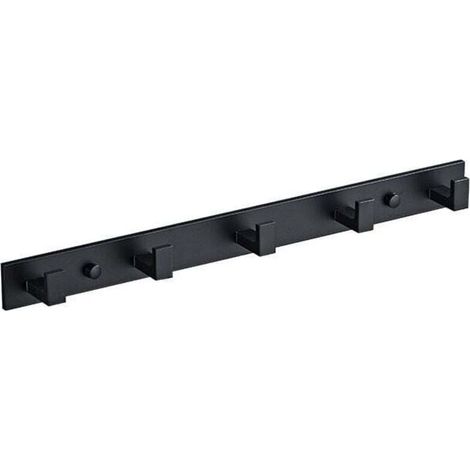 Wall-mounted coat rack, bar with 4/5/6 stainless steel hooks, wall-mounted coat rack, multifunctional hooks for bathrooms, kitchens, hallways and bedrooms, indoor and outdoor use, black (5 hooks)