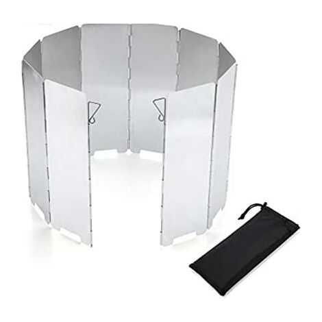 Camping-Windschutzscheibe, faltbare Aluminium-Windschutzscheibe, 10 faltbare Windschutzscheibenplatten, ultraleichter tragbarer Herd für Campingkocher, Picknick-Gaskocher usw. (Silber)