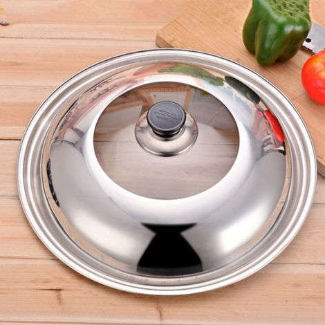 Tapa universal para tarros con núcleo de vidrio transparente y borde de acero inoxidable, 28 cm de diámetro, segura e irrompible. (1/5)