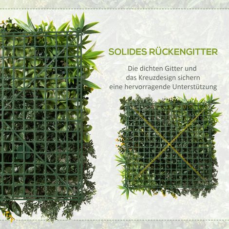 Muraille végétale artificielle 12 pièces brise-vue anti-UV protection solaire 50x50 cm feuillage dense décoratif pour extérieur jardin balcon terrasse (1/5)