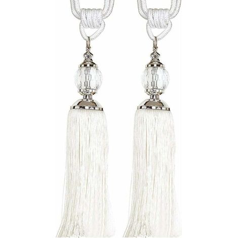 1 paire de cravate de rideau en cristal gland cravate de rideau en corde / pompon fenêtre coton corde cravate boule (blanc) (1/5)
