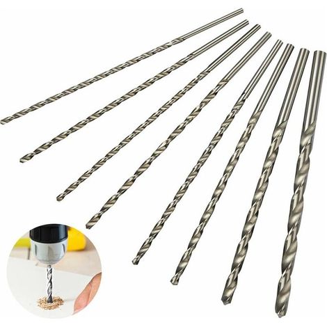 Extra langes Bohrerset, 8-teilig, 200 mm lang, Durchmesser 4 mm, 4,2 mm, 4,5 mm, 5 mm, 5,2 mm, 6 mm, 8 mm, 10 mm (1/5)
