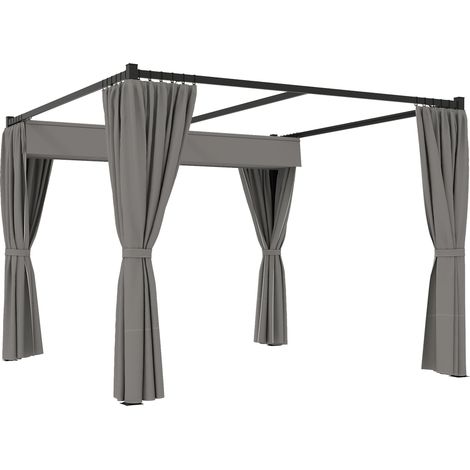 Pergola da Giardino con Tetto Retrattile e Tende, in Metallo e Poliestere, 300x300x227 cm, Grigio Chiaro
