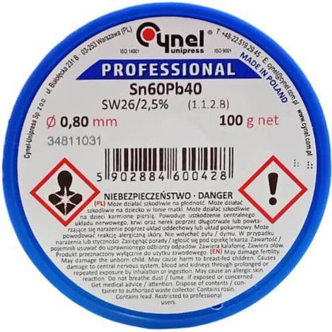 Estaño para soldar con fundente Sn60Pb40-SW26/2.5% Ø 0.80 100 g, soldadura, industria electrónica