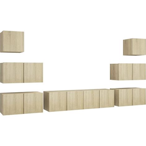 Conjunto de muebles mueble aparador TV televisión salón dormitorio 8 piezas roble sonoma madera de ingeniería marrón 020025310