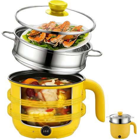 Cuiseur électrique Hot Pot, 1,5L Petit cuiseur électrique avec panier vapeur en acier inoxydable, 600W Cuiseur rapide à nouilles portable, poêle polyvalent pour la maison, le bureau et la résidence (1/5)