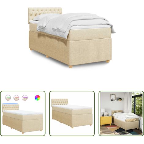 vidaXL Surmatelas - Sommier à lattes de lit avec matelas Crème 80x200 cm Tissu (1/5)