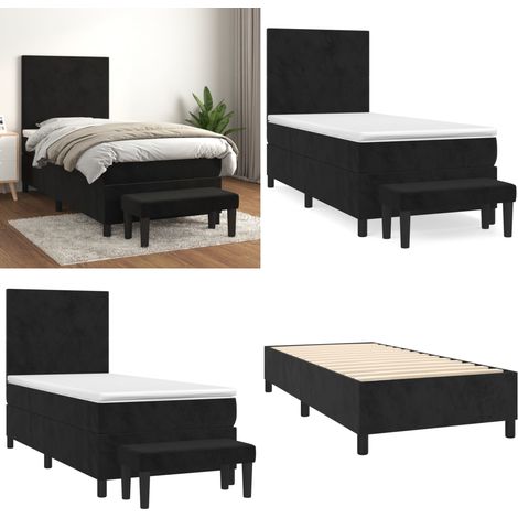 Sommier à lattes de lit avec matelas Noir 90x190 cm Velours - Lit Double - Lit Capitonné - Lit Velours - Literie Luxe - Sommier Tapissier - Home & Living (1/5)
