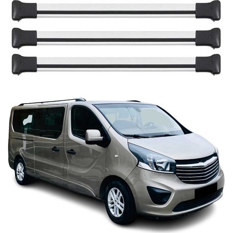 OMAC Barres de toit en aluminium pour Opel Vivaro A B 2001-2019 – TÜV / DIN 75302:2019 – Charge max 75 kg – 3 barres Argent (1/4)