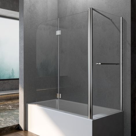 Badewannenaufsatz mit Seitenwand für 70 cm Badewanne Duschwand für Badewanne 120 x 70 x 140 cm Eck Duschwand Badewanne 2-teilig Faltbar Duschabtrennung Duschtrennwand 6 mm Echtglas NANO-Beschichtung (1/5)