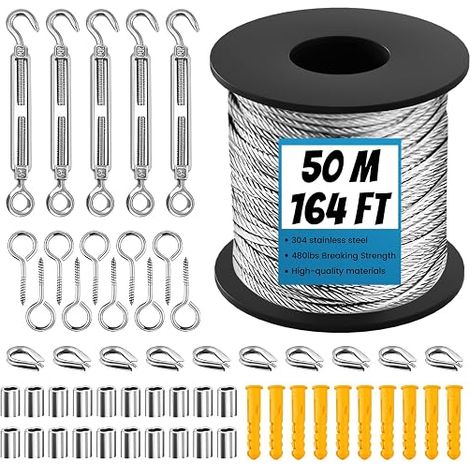 Stainless Steel Rope Hanging Kit, Stainless Steel Cable with M5 Tensioners, Metal Cable Kit for Climbing Plants, Outdoor Hanging, Clothesline, Outdoor Chandelier (1/5)