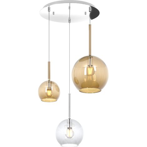 SOSP. CROMO TONDA 3 LUCI VETRI 1 GRANDE AMBRA+1 MEDIO TRASPARENTE+1 PICCOLO AMBRA 1155CR-S3 TMIX-TA