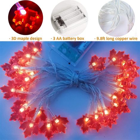 3D-Lichterkette mit Ahorn-Motiv, 3 Meter, 30 LEDs, batteriebetrieben, Herbstgirlande, Erntedank-Dekoration für Zuhause (1/5)