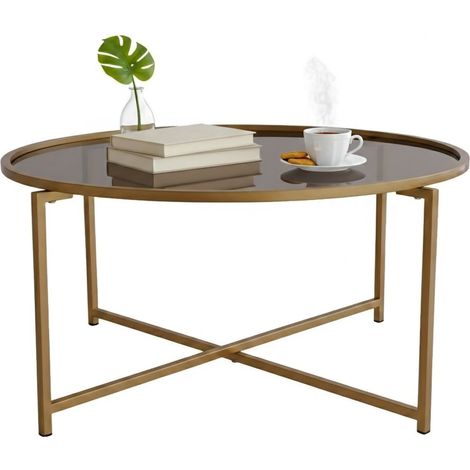 Dmora - Wohnzimmertisch Cursa, Niedriger Wohnzimmertisch, Kaffeeregal, Couchtisch für Sofa, 83x83h40 cm, Gold und Taupe, mit verstärkter Verpackung