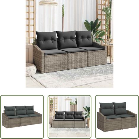 vidaXL Poly Rattan - Sofa Set mit Kissen 3 pcs Grau Poly Rattan (1/5)