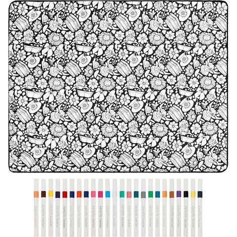 CCYKXAAdult coloring blanket (156x125 cm) Washable fleece blanket with 24 markers Creative, interesting, soft and comfortable blanket (1/5)