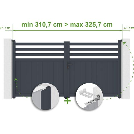 Verstellbares Drehtor Breite 3m NEVIS H.160cm grau Aluminium