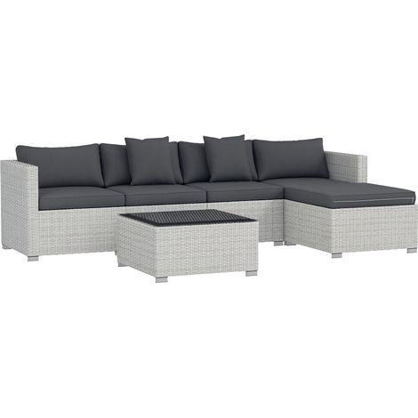 6 Pieces Rattan Corner Sofa Set - Mixed Grey (1/5)