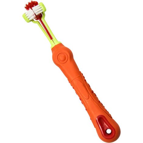 1 brosse à dents pour animaux de compagnie, 3 faces, multi-angles, orange, pour chiens et chats (1/5)