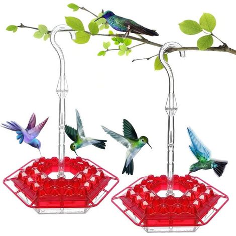 Comedero para colibríes con barrera antihormigas, el mejor comedero para colibríes, con 30 orificios de alimentación, percha y foso incorporado para colgar en el jardín (1/5)