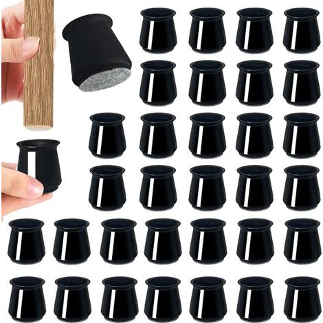 32 protectores de silicona negra para patas de sillas con almohadillas de fieltro, protectores de suelo para suelos de madera, tamaño mediano. (1/4)