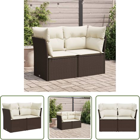 The Living Store Gartensofa mit Kissen 2-Sitzer Braun Poly Rattan - Gartensofa - Outdoor Möbel - Balkonmöbel - Terrassenmöbel - Lounge Set (1/5)