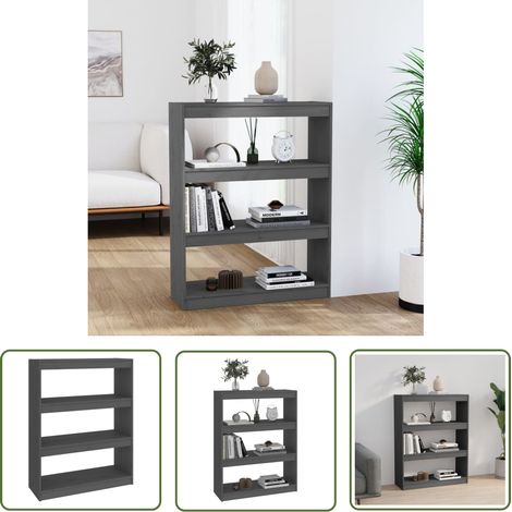 The Living Store Bibliothèque/Séparateur de pièce Gris 80x30x103,5 cm Pin massif - Bibliothèque - Meuble De Rangement - Étagère - Séparateur De Pièce - Bibliothèque Grise (1/5)