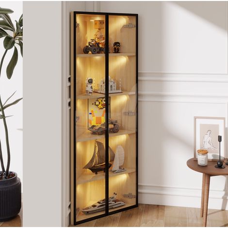 Vitrina esquinera 62/35/160 cm efecto roble con LED y vidrio templado (1/5)